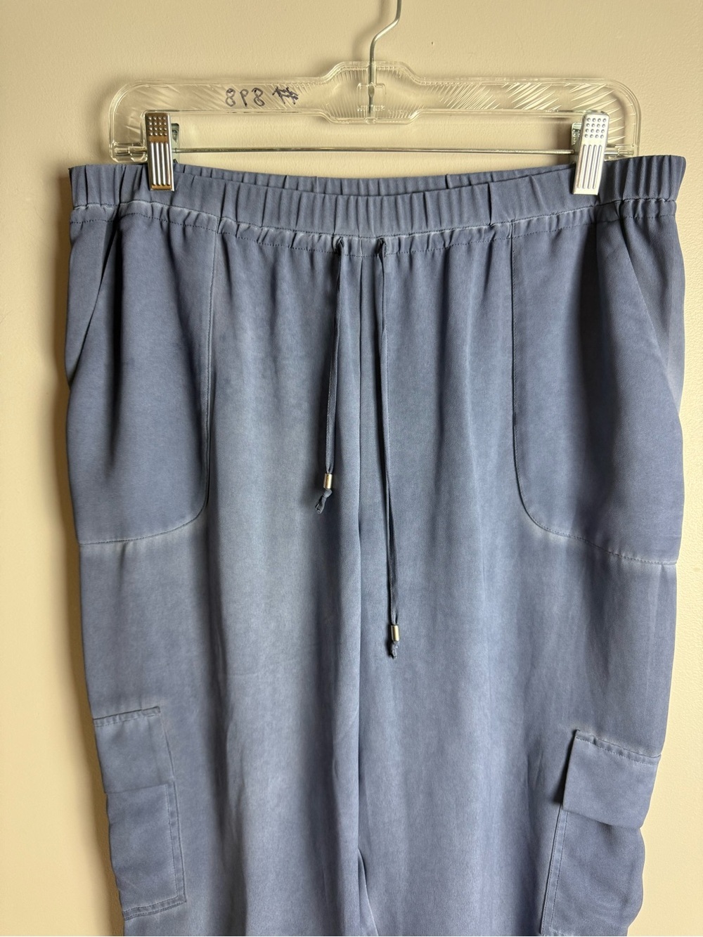 Chicos Black Label Women’s Blue Chiffon Cargo Pants SZ 1 Drawstring Pockets